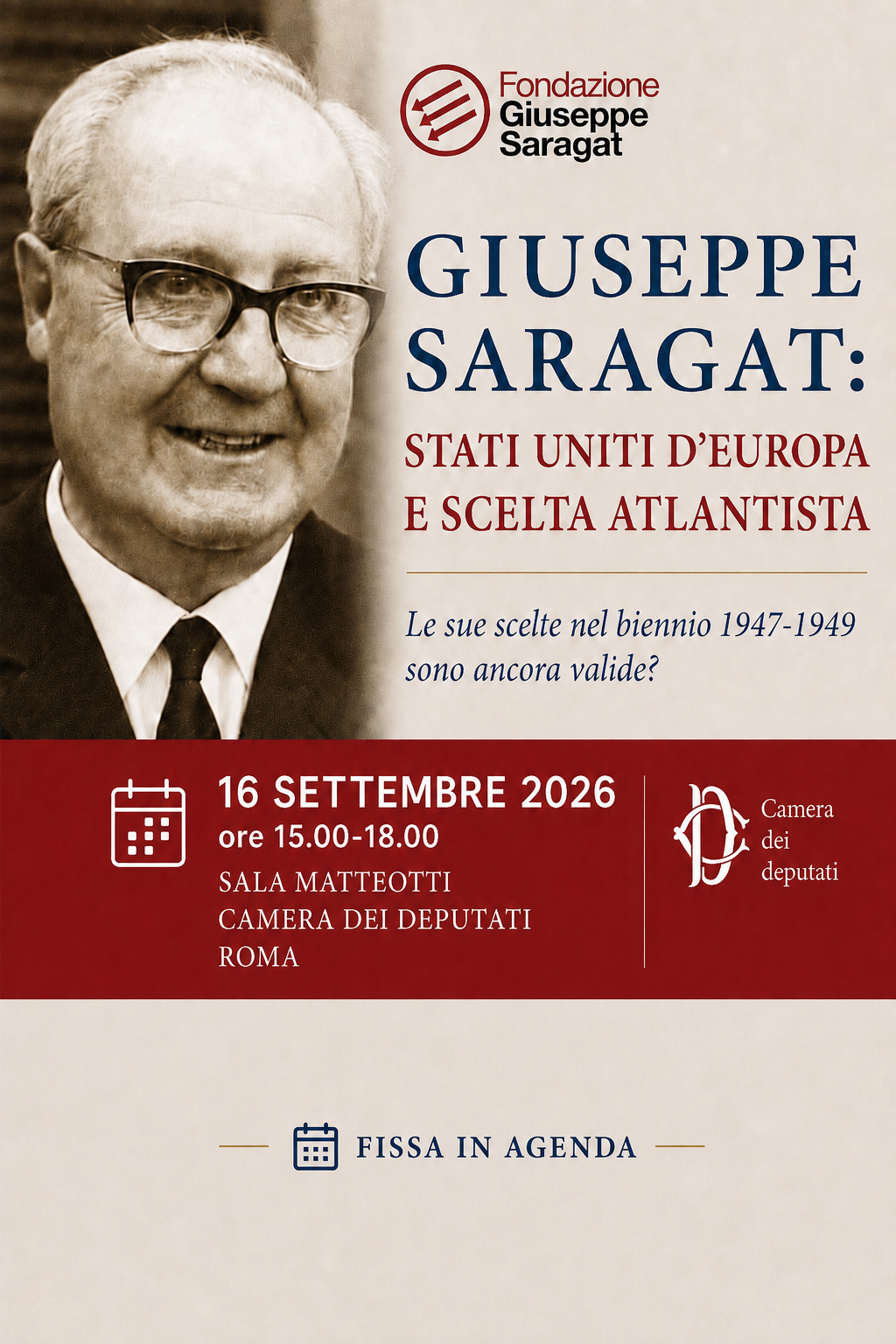 16 settembre 2026 Convegno alla Camera su Saragat