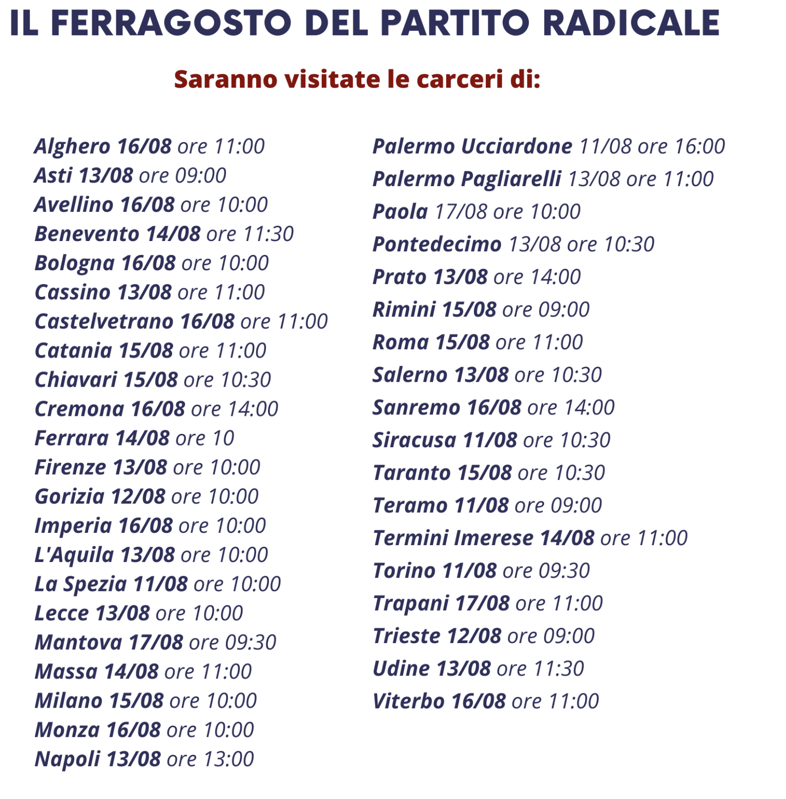 Ferragosto nelle carceri.  SD aderisce alla iniziativa dei Radicali